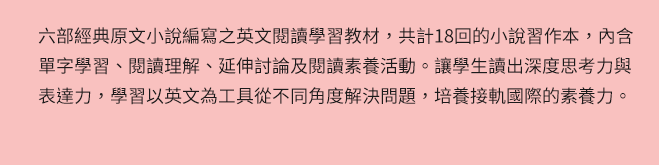 戴逸群、英文小說中毒團隊、閱讀成癮、英語閱讀指南、語言學習、學英文、閱讀素養、英文小說、解讀攻略、小說習作、英語閱讀、英語寫作、青少年小說、跨領域、新課綱、素養題型、閱讀分級、藍思分級、英語讀物